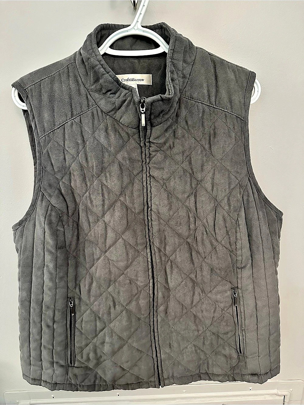Croft & Barrow Suede Quilted Vest in Gray Size 1X